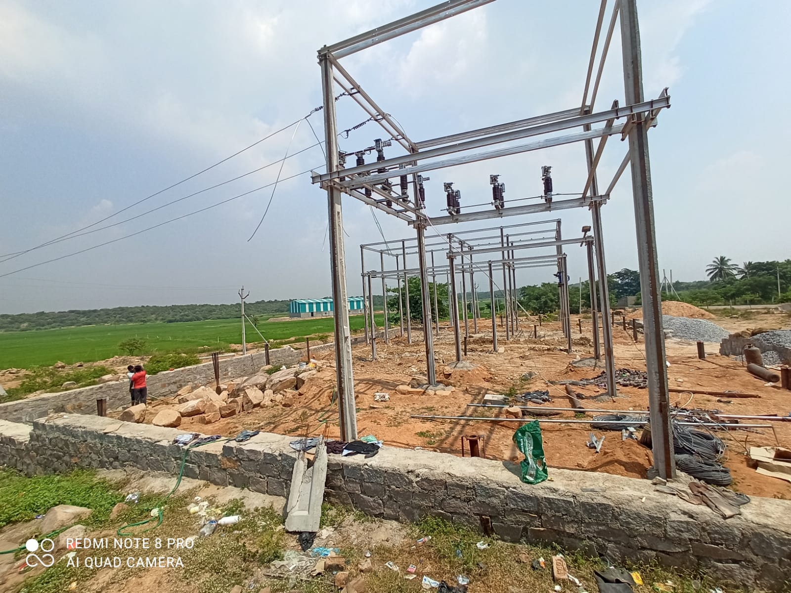 Substation yard works in Telangana including cable trenches and equipment foundations