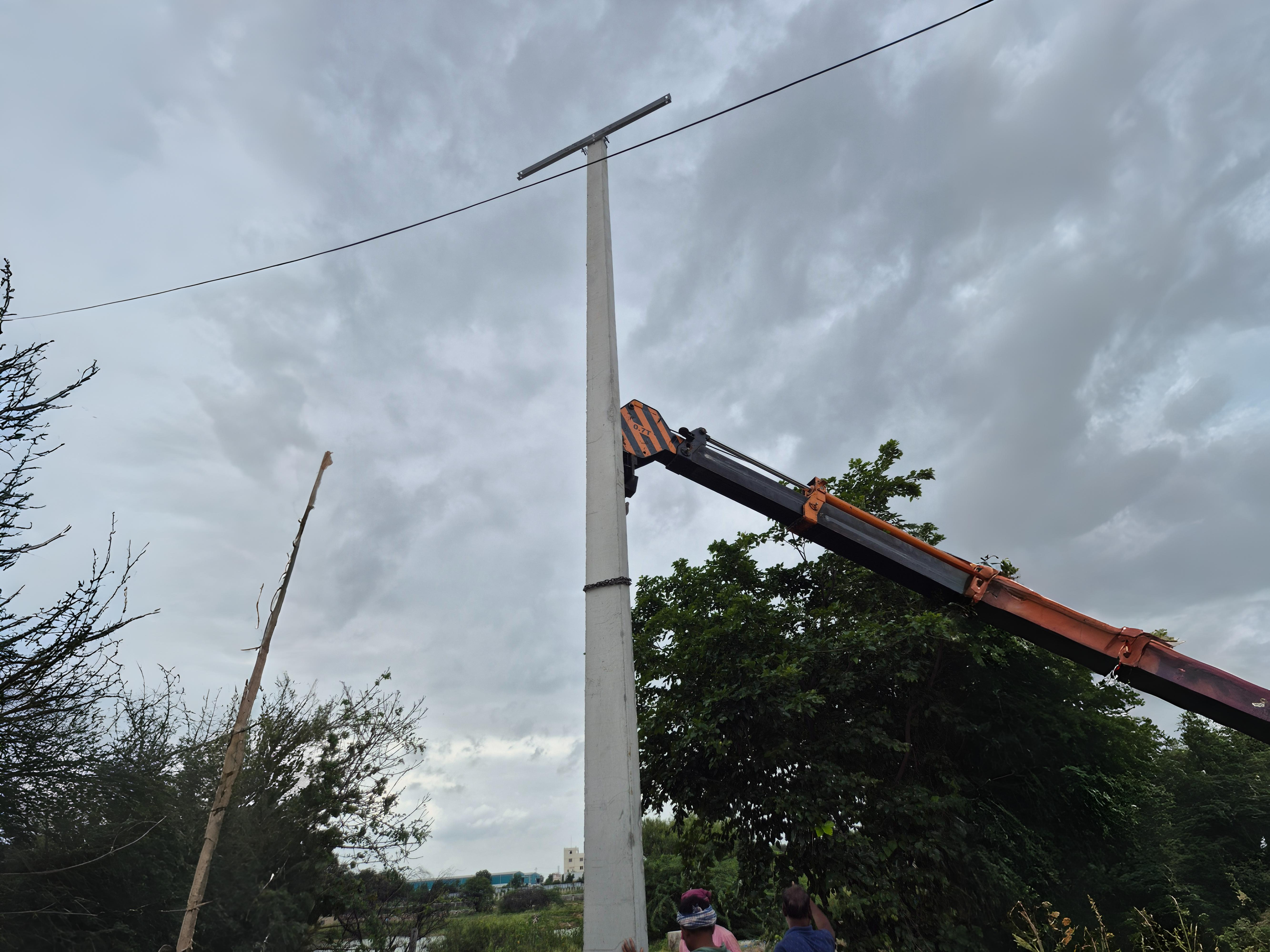 Tower erection contractors working on power distribution infrastructure in Hyderabad
